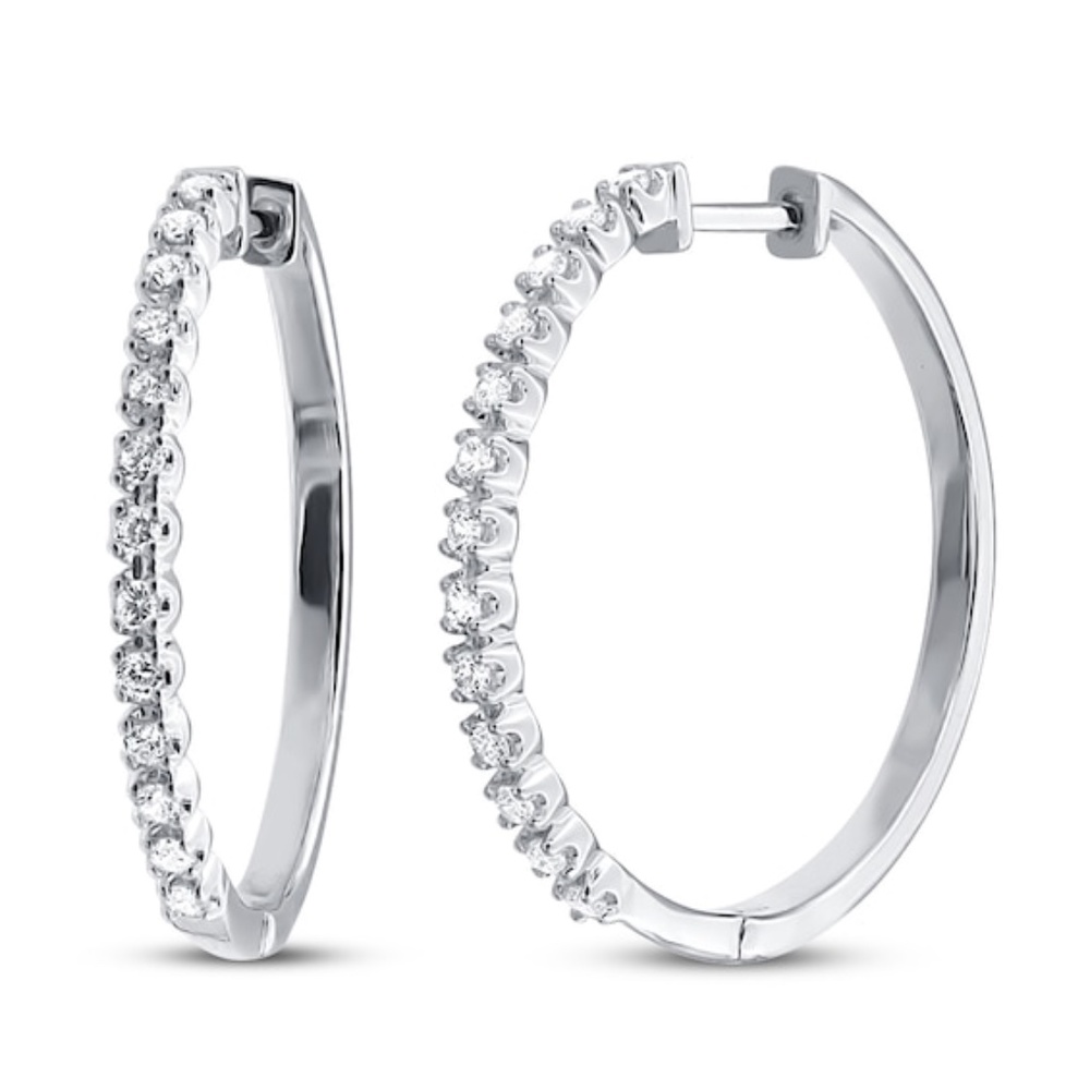 Two Pair Silver Hoop with Rhinestones Earrings, BLING 2.5” & 2.75” - Picture 7 of 7